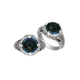 Elegant Sterling Silver Balinese Design Ring With London Blue Topaz Quartz Stone
